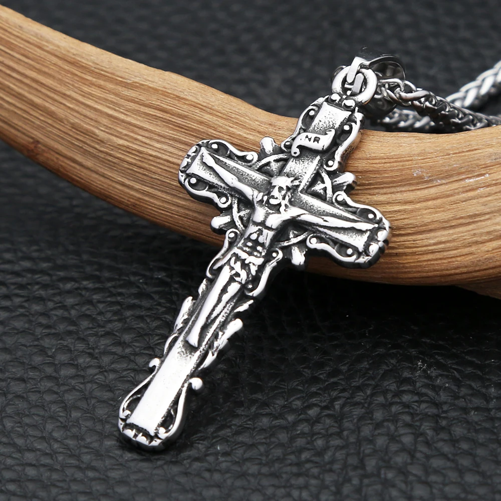 Ожерелье Унисекс Из Нержавеющей Стали С Подвеской В Виде Креста Иисуса