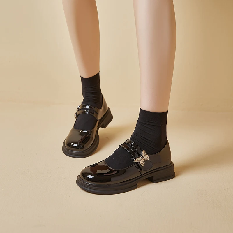 AIYUQI Women Mary Jane Shoes 2023 New Genuine Leather Summer British Style Girls Lolita Shoes Bow Platform Glossy Shoes Woman