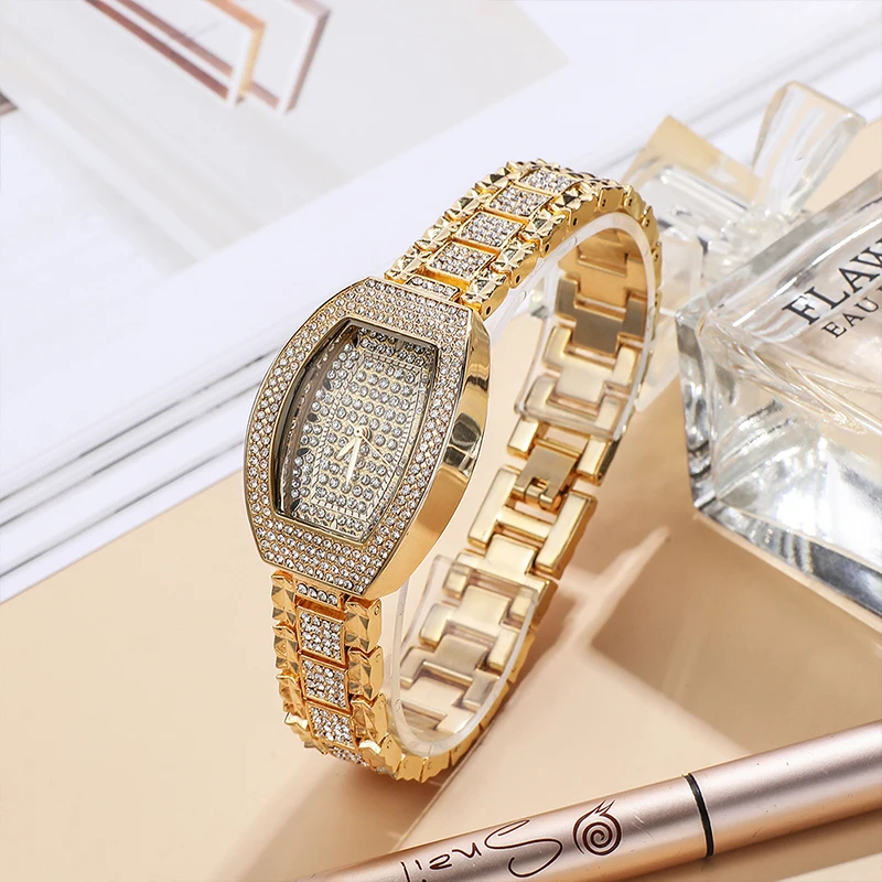 Lover's Gift Box Set Fashion Women's Quartz Watches Diamond Watch Dial+Bracelet+Necklace Stainless Steel Jewelry Gift Set 3Pcs