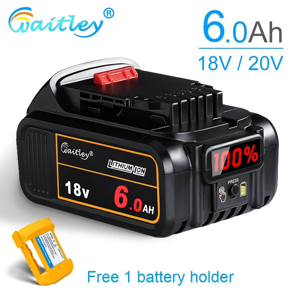 Аккумуляторная батарея Waitley 6Ah, совместимая с Dewalt 18V 20V, электроинструменты DCB184 DCB200, литиево-ионные аккумуляторы