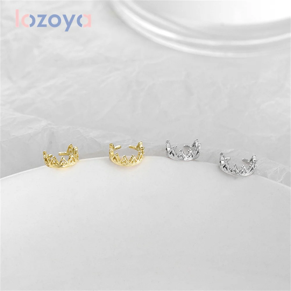 

Серьги Lozoya из стерлингового серебра 925 пробы, оригинальные Позолоченные зажимы для ушей с короной без пирсинга, винтажные женские серьги со ...