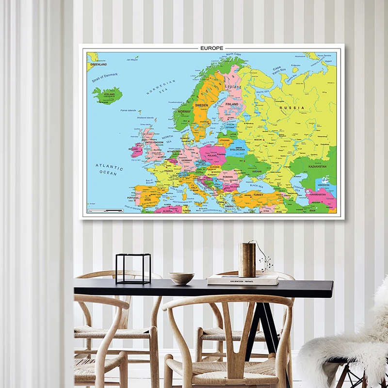 

The Europe Political Map 225*150cm Large Poster Wall Art Print Non-woven Canvas Painting School Supplies Classroom Home Decor