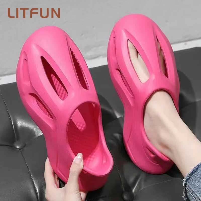 Litfun New Fashion Women Sport Sandals Summer Thick Bottom Slipper Men Outdoor Fashion Clogs Unisex Soft EVA Hollow Beach Slides