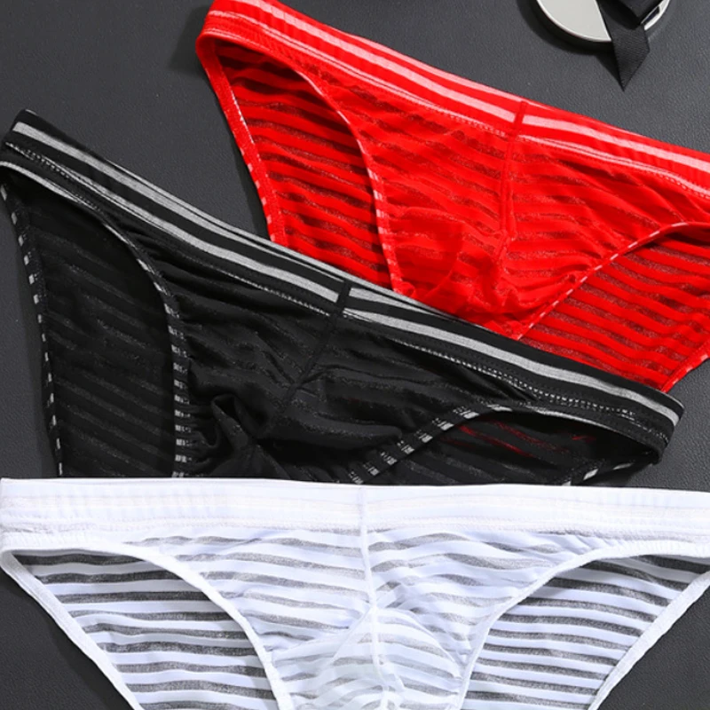 

Men Ice Silk See-through Seamless Underwear Sexy Tease Exotic Briefs Gay Low Waist Sexy Mesh Transparent See-through Brief