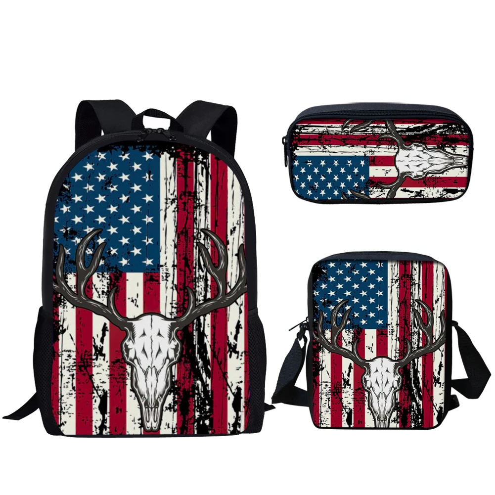 Belidome 3et School Bags for Teen Boys Girls American Flag Camo Hunting Deer Print Backpack for Primary Student Back to School