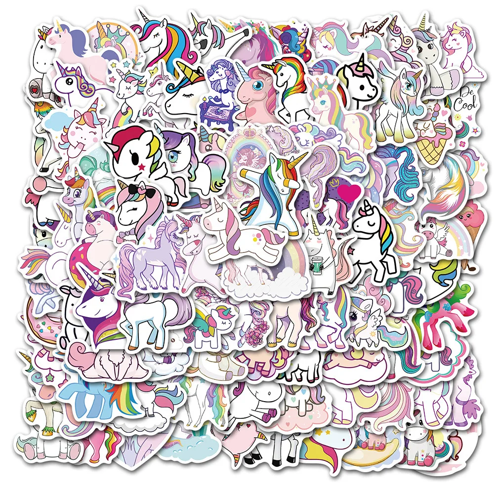 

50PCS cartoon rainbow unicorn children's toy luggage suitcase laptop mobile phone decoration decals waterproof wholesale