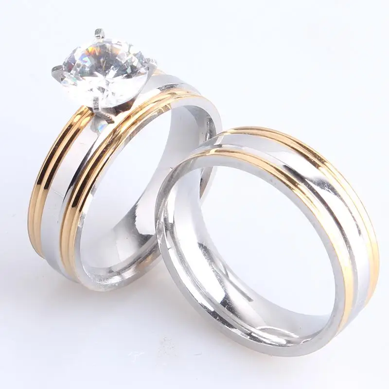 

6 мм золотой цвет полосы влюбленных Циркон 316L нержавеющая сталь свадебные кольца для мужчин и женщин оптовая продажа