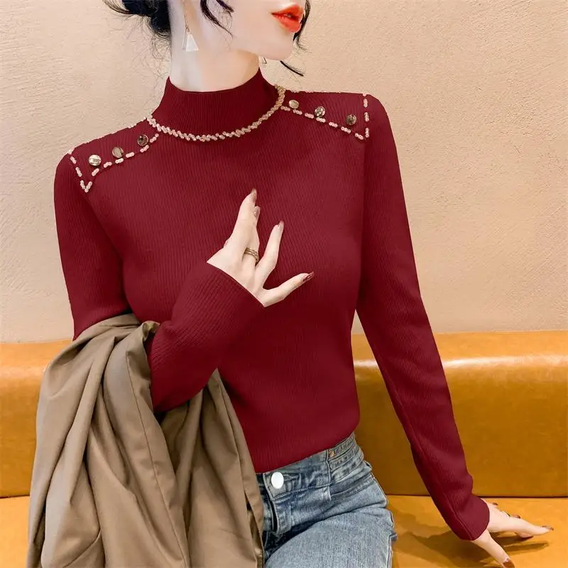 Новая женская базовая рубашка в стиле ретро с полувысоким воротником и длинными