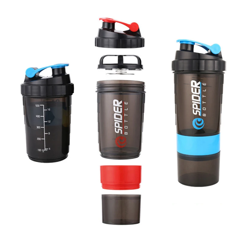 3 Layer Shaker Bottle Protein Mixing Shake Cup Sports Fitness Water Cup 550ml Scaled Plastic Water Bottles with Medicine Box images - 6