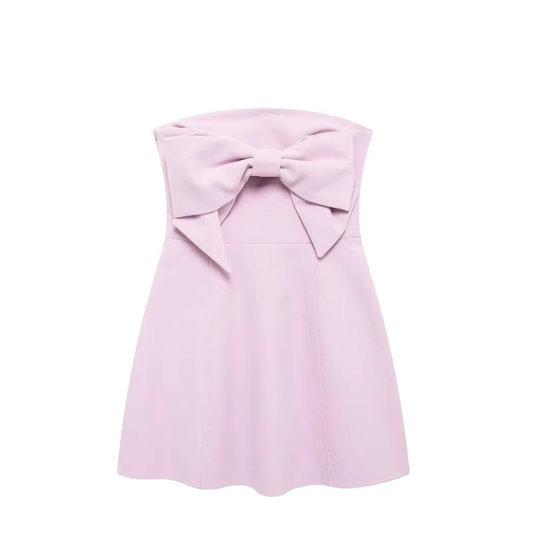 Мини-платье женское летнее с открытыми плечами и бантом