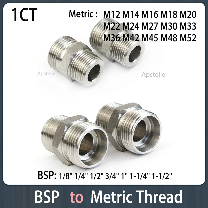 

External Cone/British Pipe Fittings Standard Connector Straight Through Male Thread BSP 1/8 1/4 3/8 1/2 3/4 1" To Metric Thread