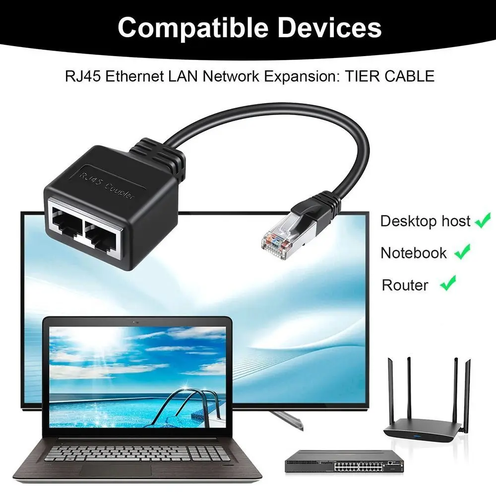 

Универсальный удлинитель кабеля 1 к 2 Way RJ45, сетевой адаптер, разветвитель Ethernet, сетевой кабель 1 штекер к 2 гнезда