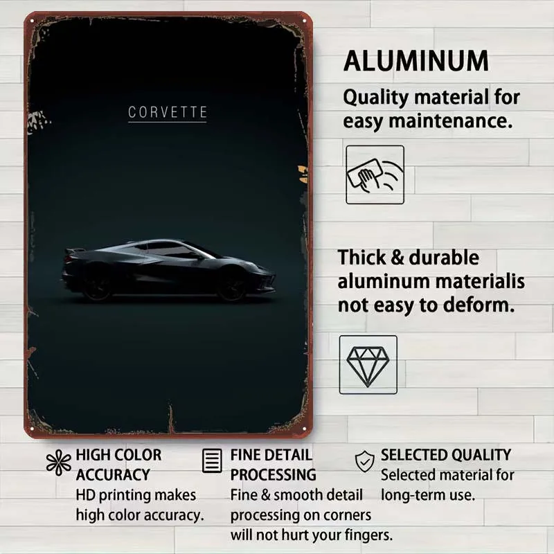 Corvette C8 Stingray жестяная вывеска автомобильный постер украшение игровой комнаты