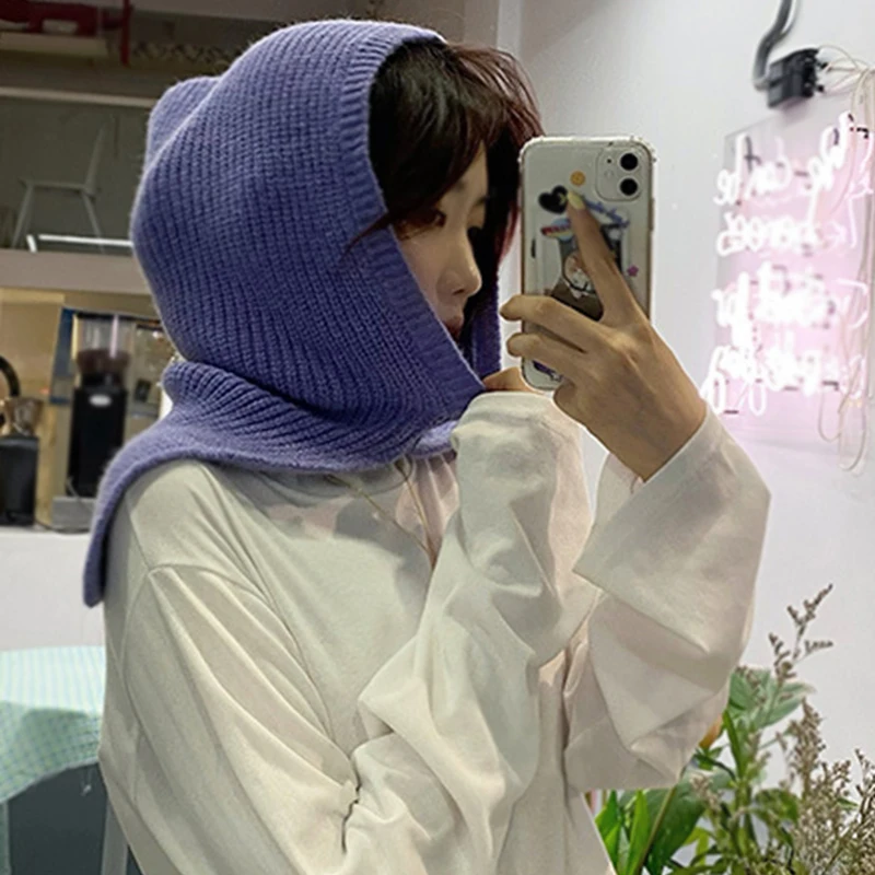 

2022 Fashion Balaclava Shawl Women Winter Hat Soft Knitted Hooded Neck Collar Cap Beanie Hat Warm Scarf Unisex Bonnet