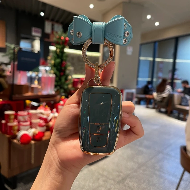 

Leather Bow Keyring Holder TPU 2 Button Car Key Case Cover For Toyota C-HR Prius 2016 2017 2018 Fob Keyless Shell Holder Llavero