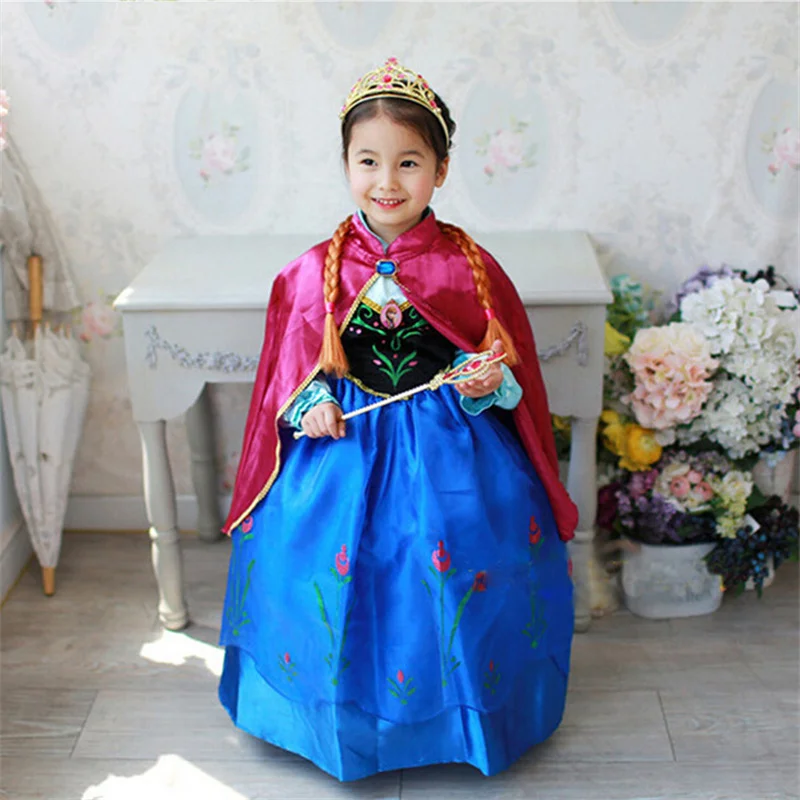 

Frozen Girl PROM Dress Carnival Costume Children's Role Play Anna Long-sleeved Princess Skirt Plus Cape Two-piece Set