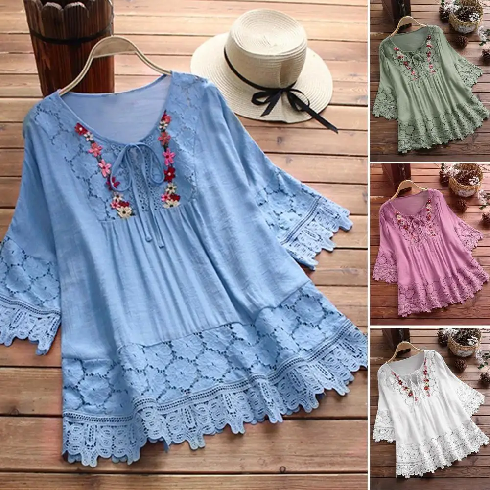 

Trendy Casual Blouse Comfortable Summer Shirt Sturdy Sewn Three Quarter Sleeve