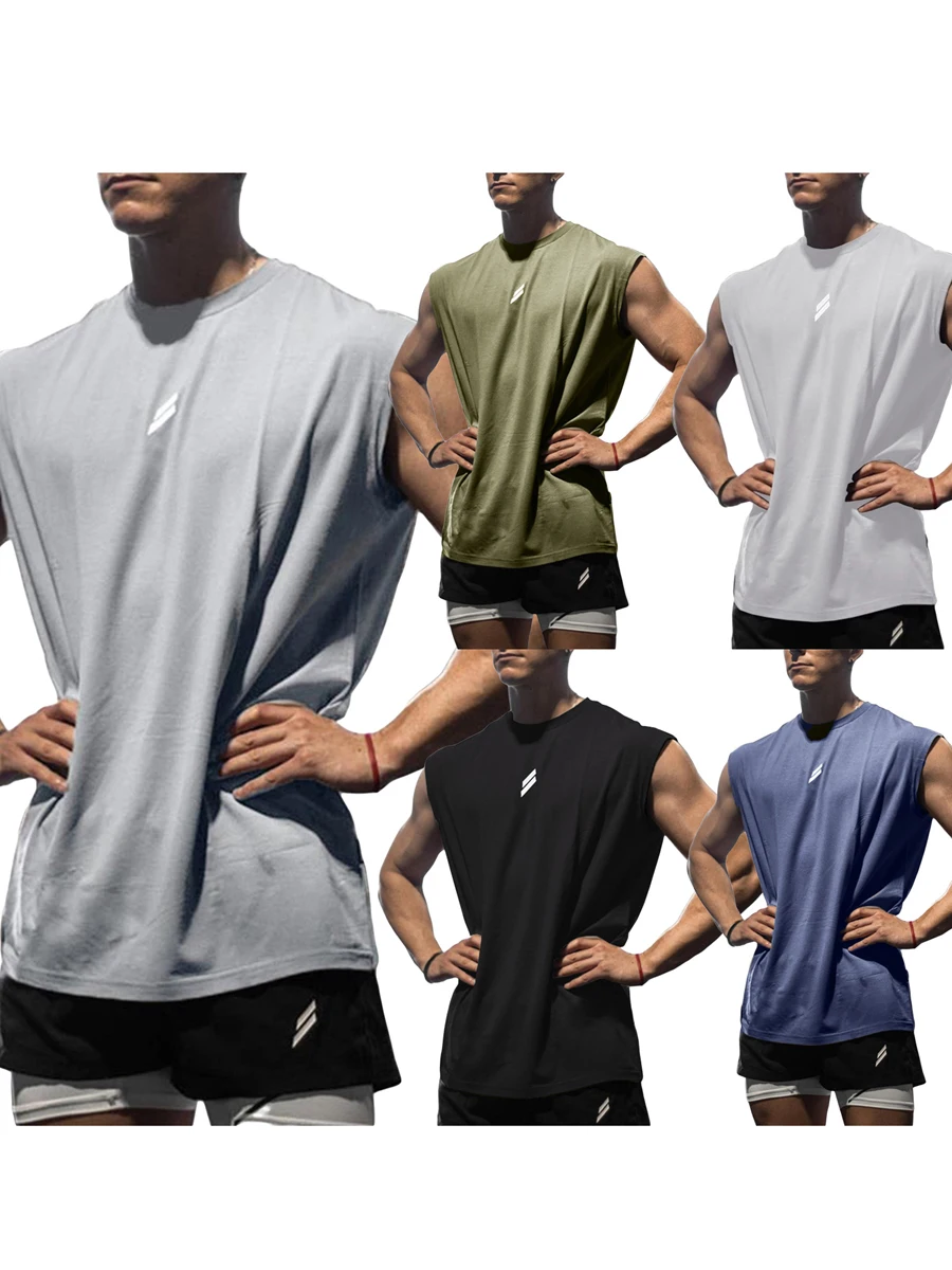 Мужская летняя модная повседневная футболка без рукавов с принтом для