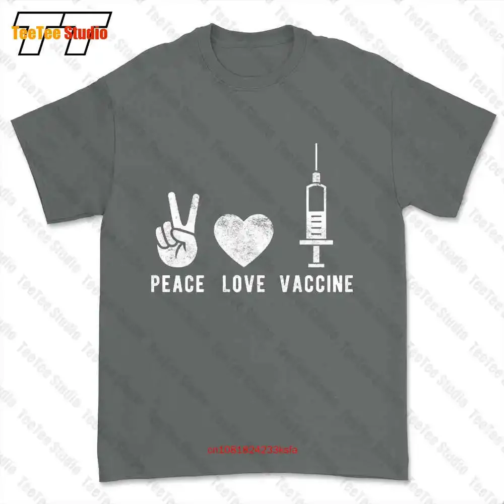 Забавная футболка с рисунком Peace Love Vaccine Social Distance HQB0