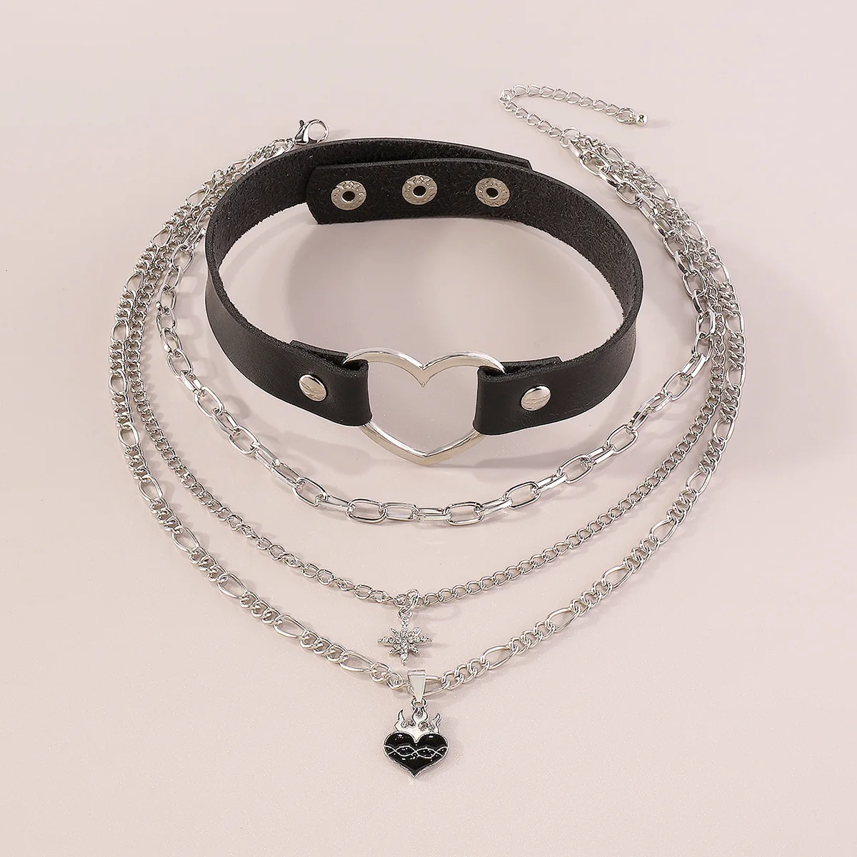 Punk style dark black neck chain leather rivet personalized rock collar exaggerated chain necklace