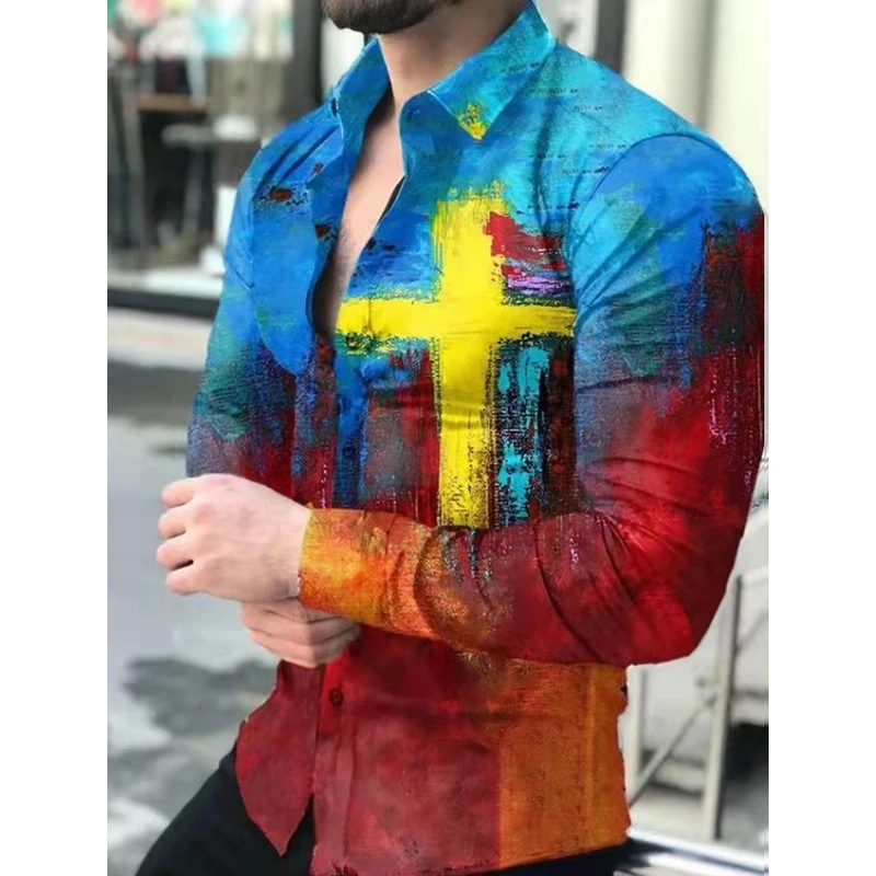 2022 Autumn Men's Casual Hawaiian Printed Shirts Brand Streetwear Cardigan High-end Long Sleeve Dress Shirt