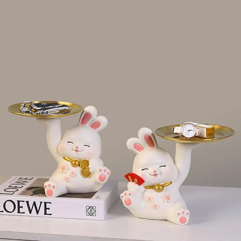

Lucky Cat Statue Decorative Cat Organizing Tray Resin Storage Sculpture Small Items Storage Box Statues Home Decoration