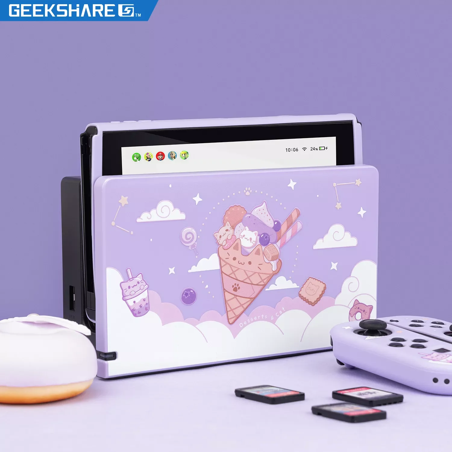 

GeekShare Case For Nintendo Switch Charging Dock Kawaii Cotton Ice Cream Cat Full Cover NS Game Console Base Shell 2022 New Cute