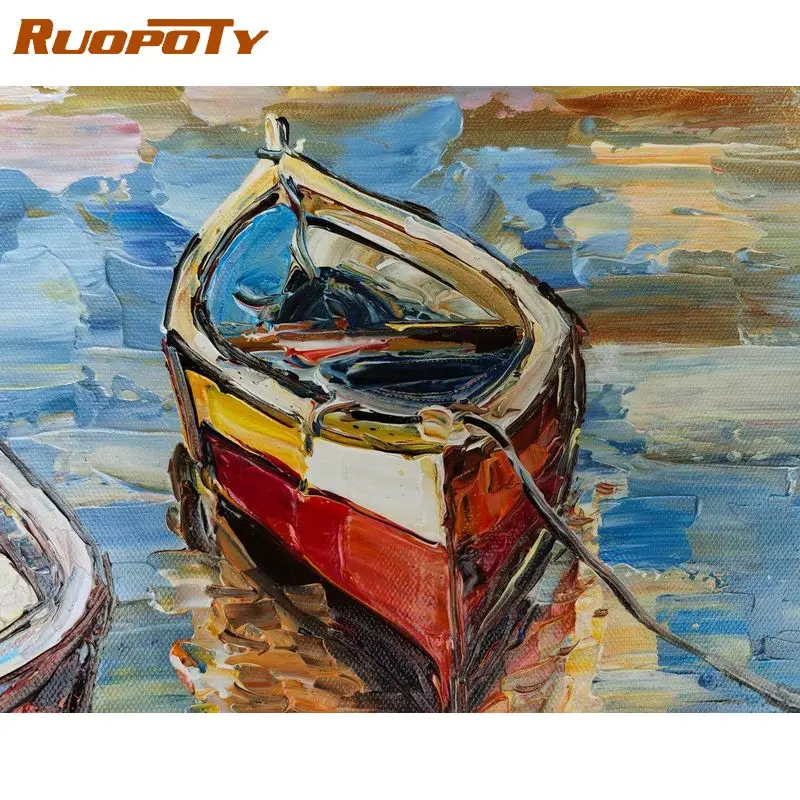 

RUOPOTY Modern Paint By Numbers For Adults Coloring By Numbers Colorful Boat On River Home Decors Gift Picture Drawing Paint Kit