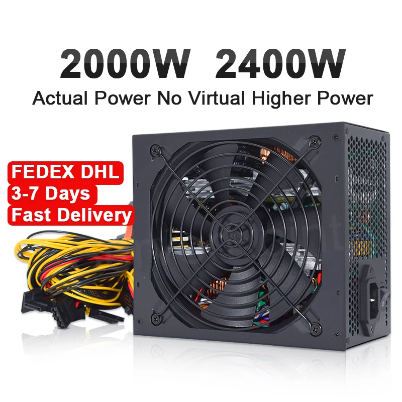 2000w 2400w bitcoin mining psu pc power supply computer mining rig 8 gpu atx ethereum coin 12v 4 pin power supply free global shipping