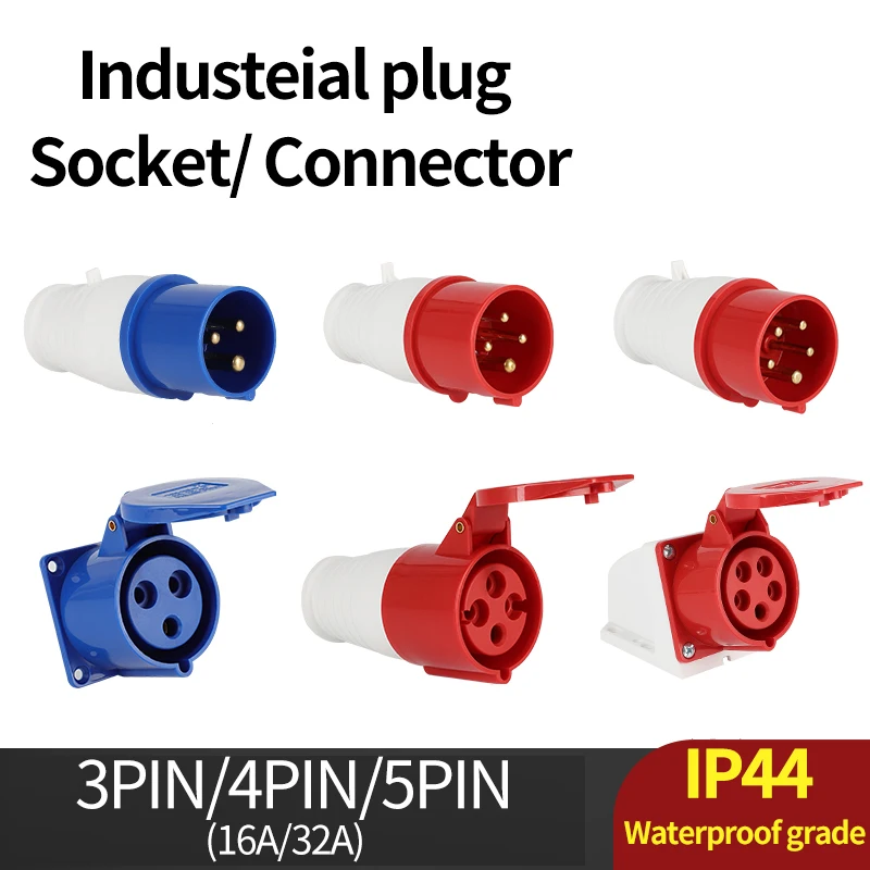 

Industrial plug and socket waterproof connector 3PIN 4PIN 5PIN 16A/32A IP44 waterproof electrical connection wall mount socket