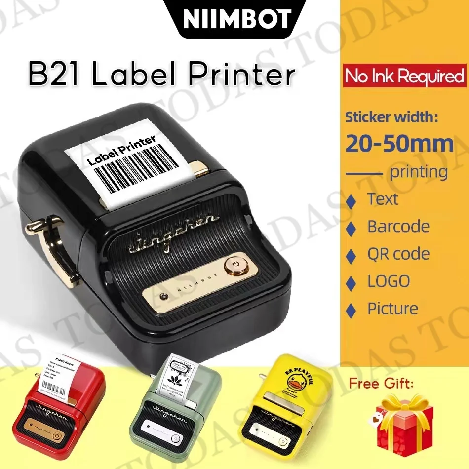 

Принтер для этикеток Niimbot B21, портативный термальный беспроводной Bluetooth-принтер для штрих-кодов, одежды, ювелирных изделий