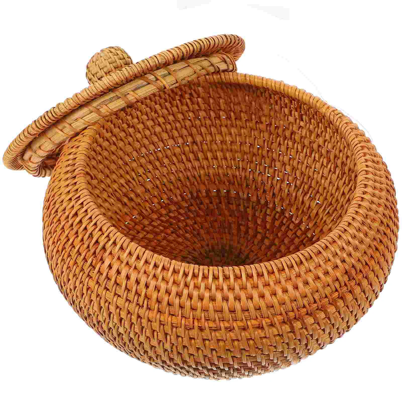 

Basket Storage Rattan Woven Box Baskets Fruit Bread Round Wicker Lid Tray Jar Jewelry Seagrass Sundries Organizer Kitchen Tea
