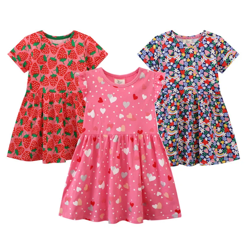 

Girls Princess Dresses Summer Short Sleeve Heart Print Baby Party Clothing Kids Costume Children Frocks