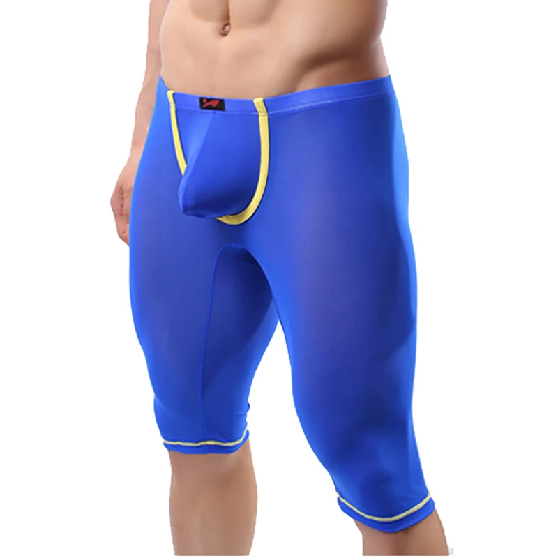 Mens Underwear Pouch Bulge Transparent Homme Male Gauze Sleepwear Long Boxer Pajamas See Through Mutandine Sexy Uomo Trasparente