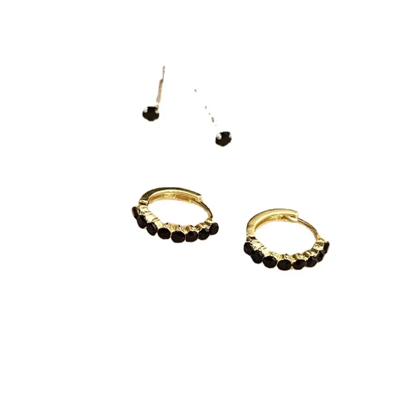 Элегантные черные серьги-гвоздики с цирконием для женщин комплект из 4 предметов