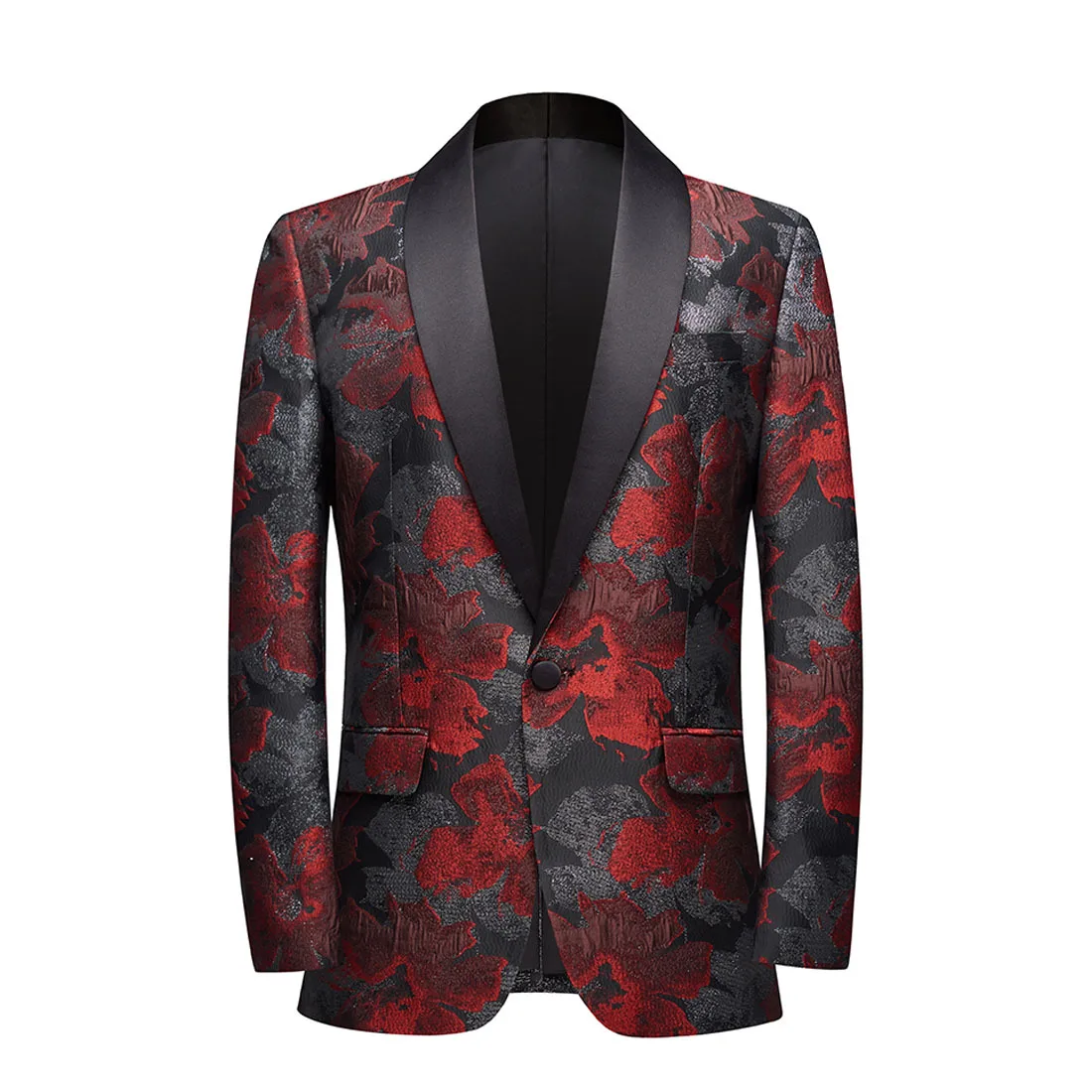 Vintage Elegant Stylish Floral Jacquard Blazer Mens Brand New One Button Shawl Lapel Suit Jacket Men Party Wedding Prom Blazers