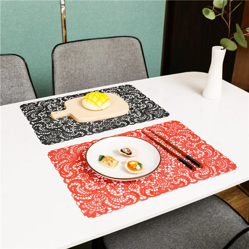 

Vintage Placemats Creative Red Hollow Coaster Coffee Cup Teacup Mat Home Anti-scalding Waterproof Dining Table Pads Accessories
