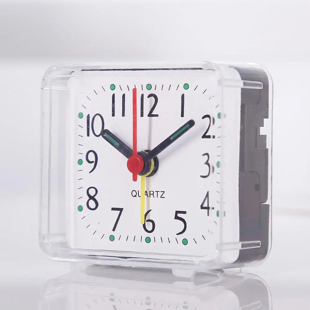 

Silent No Tick Alarm Clock Small Square PVC Housing Easy-To-Read Numbers Wake Up Clocks For Desks Bedside Tables Decorations