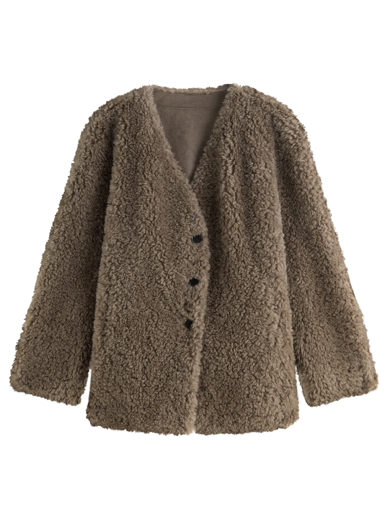 Женская теплая куртка из 100% шерсти с V-образным вырезом