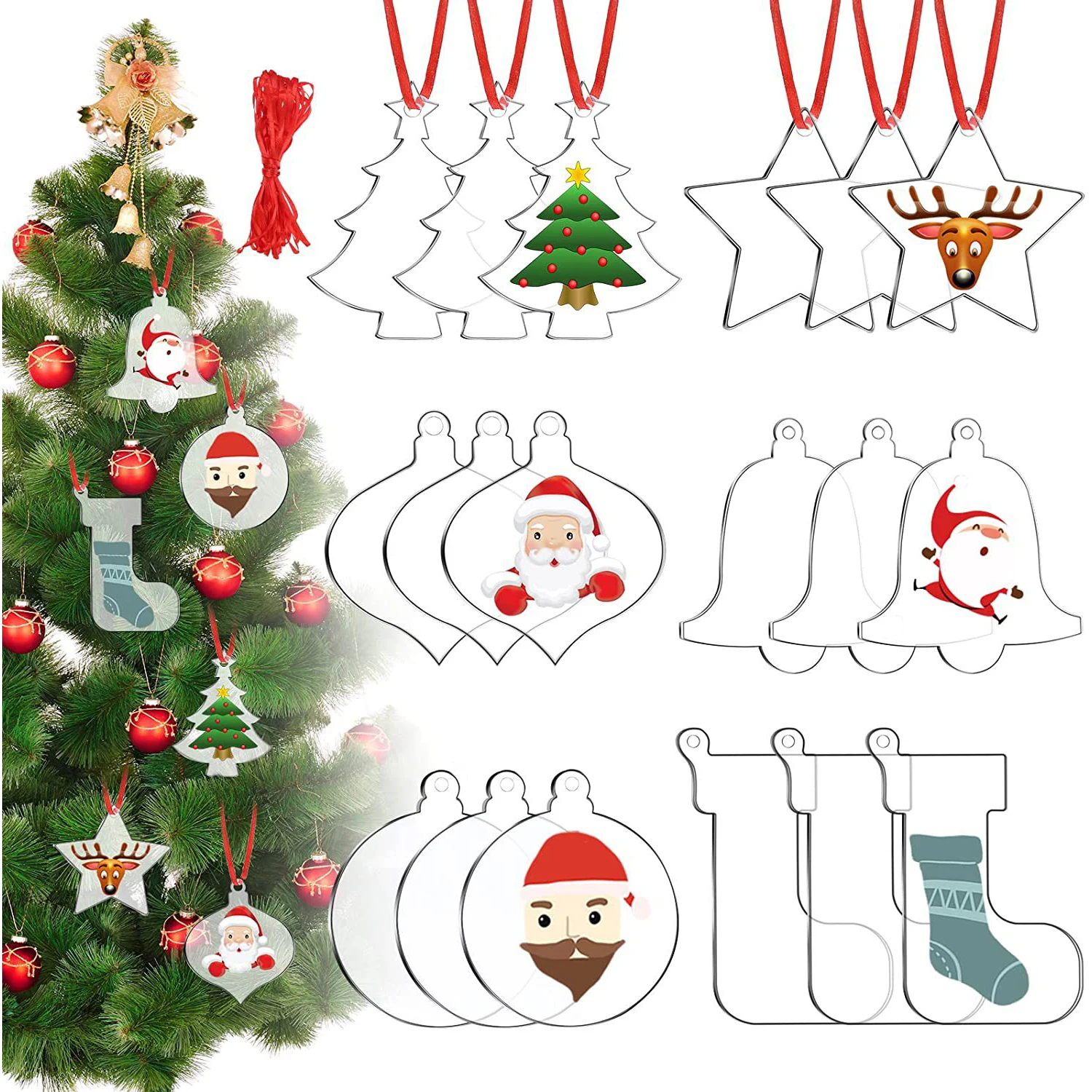 

Clear Acrylic Blank Decorations for Christmas DIY Strap Christmas Tree Party Festive Wedding Banquet Hanging Craft Decorations