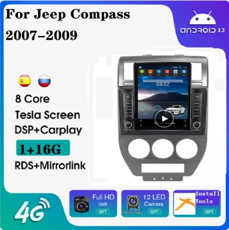 Автомобильное радио Tesla IPS DSP carplay для Jeep Compass 2007-2009 8 + 128G BT стерео DVD-плеер