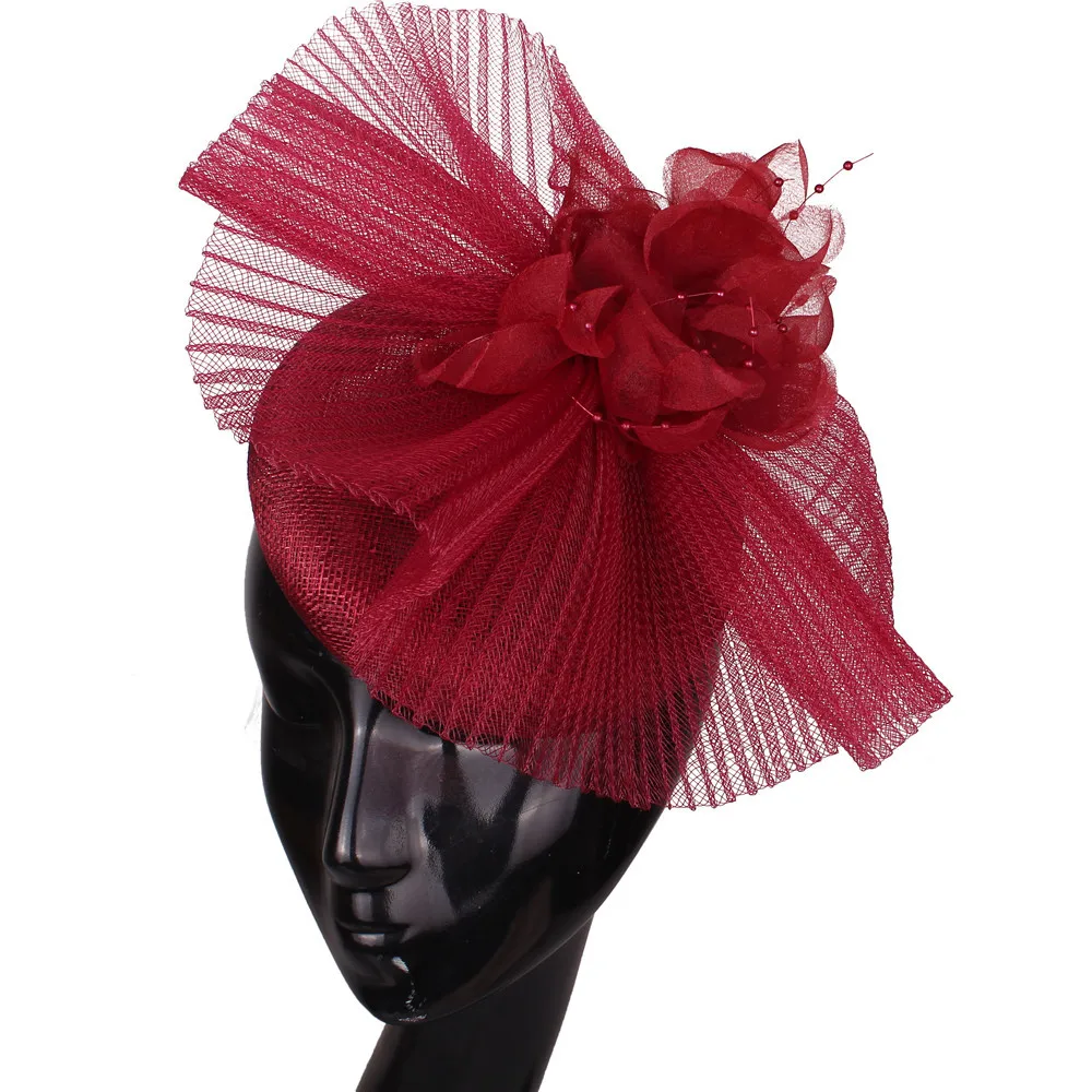 

Ladies Sinamay Wedding Party Fascinator Mesh Hat Women Occaison Headpiece With Fancy Feather Flower High Quality Chapeau Caps