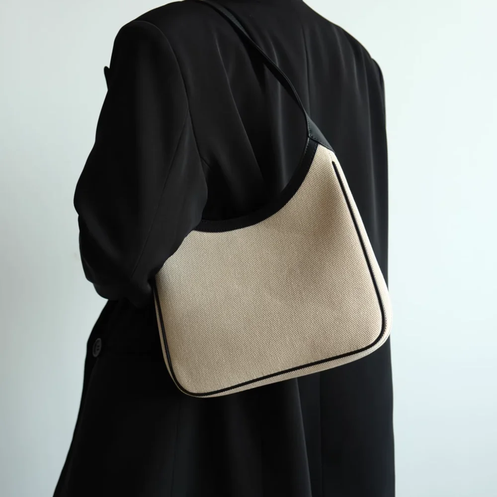 

Модная простая холщовая + натуральная кожаная сумка женская элегантная сумка через плечо для подмышек вместительная сумка для поездок