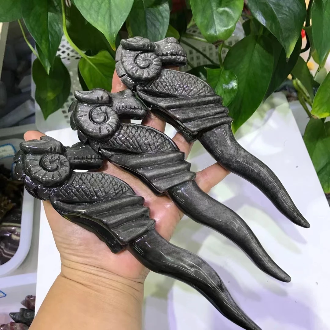 

190mm 1pc Wand Arts Silver Obsidian Magic Crystal Scepter Quartz Wizard