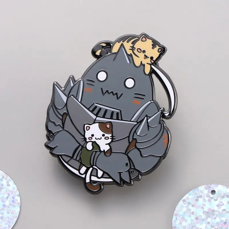 Hot Anime Fullmetal Alchemist Figure Alphonse Elric Q-Version Cute Alloy Brooch Cosplay Decoration Bag Jewelry Accessories Toys