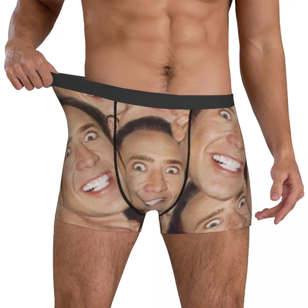 Nicholas Cage Underwear Nicolas Cage Face Collage Design Custom Boxershorts Trenky Men Panties Elastic Boxer Brief Gift images - 3