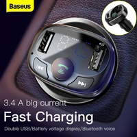 baseus fm transmitter bluetooth compatible handsfree car kit for mobile phone mp3 player with dual usb car phone charger