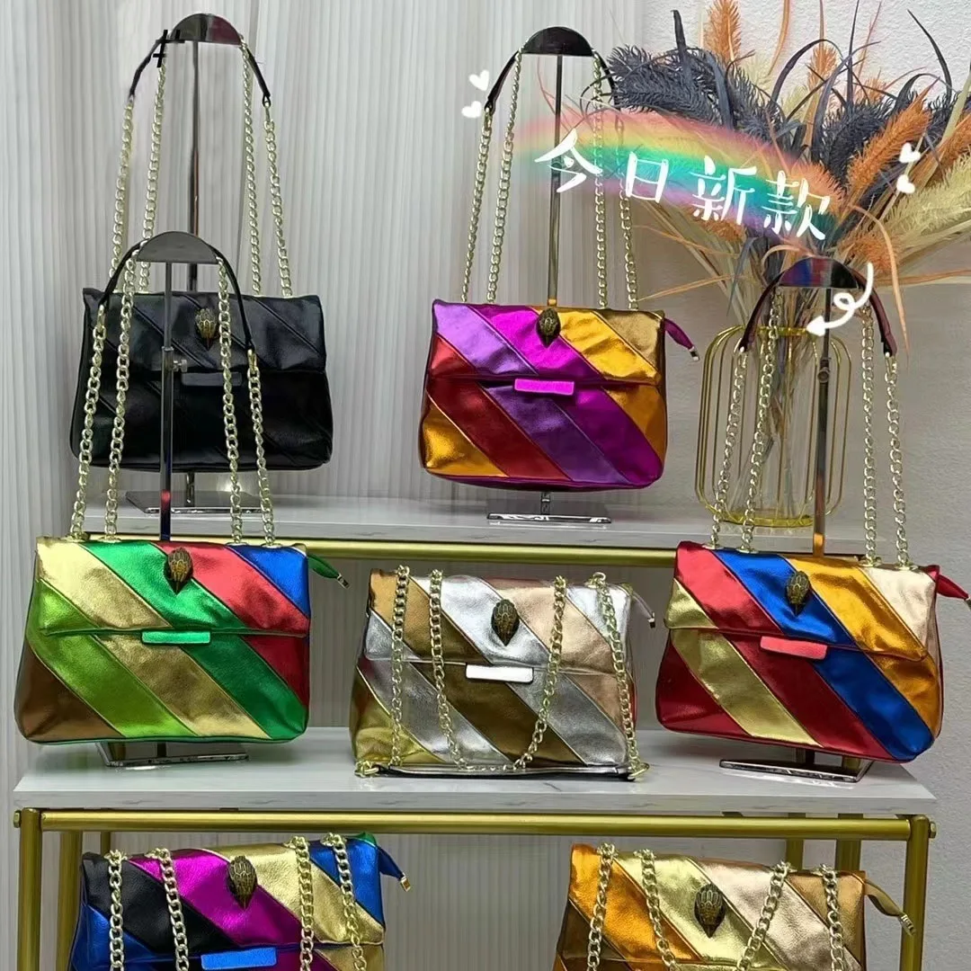 

Y2K Women's Rainbow Shoulder Bag Fashion Bag Handbag Fashion Color Matching Eagle Head Chain Bags Patent Leather Messenger Bag