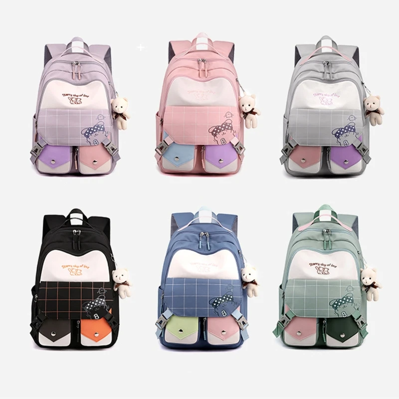 

L5YA Multi Pocket Nylon Backpack Travel Rucksack Cute Casual Daypack School Bag for Women Student Teenagers
