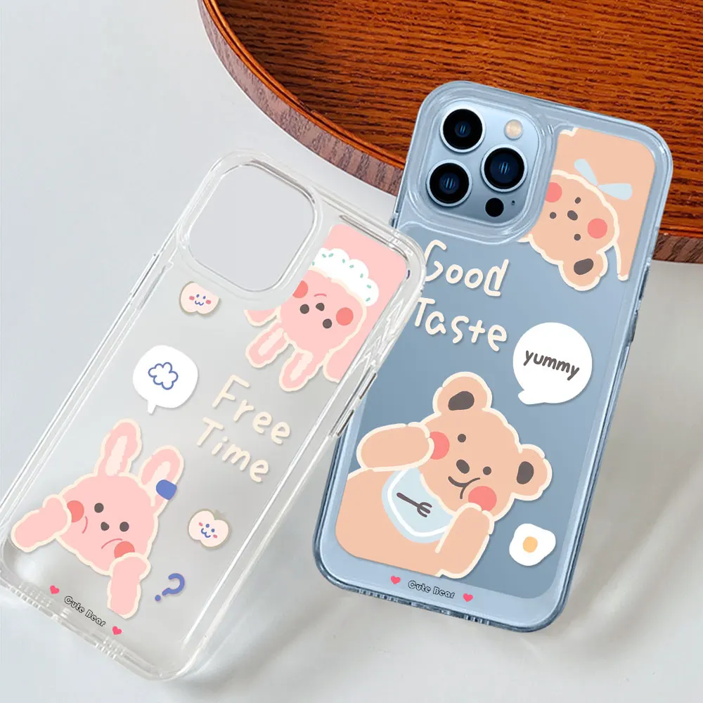 

Cartoon Bear Couple Phone Case for Iphone 14 13 12 Mini 11 Pro Max XS X XR Hard Anti-knock Shockproof Transparent Back Cover
